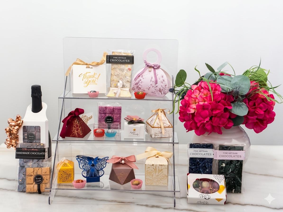 Custom artisan bonbon boxes as wedding guest favours